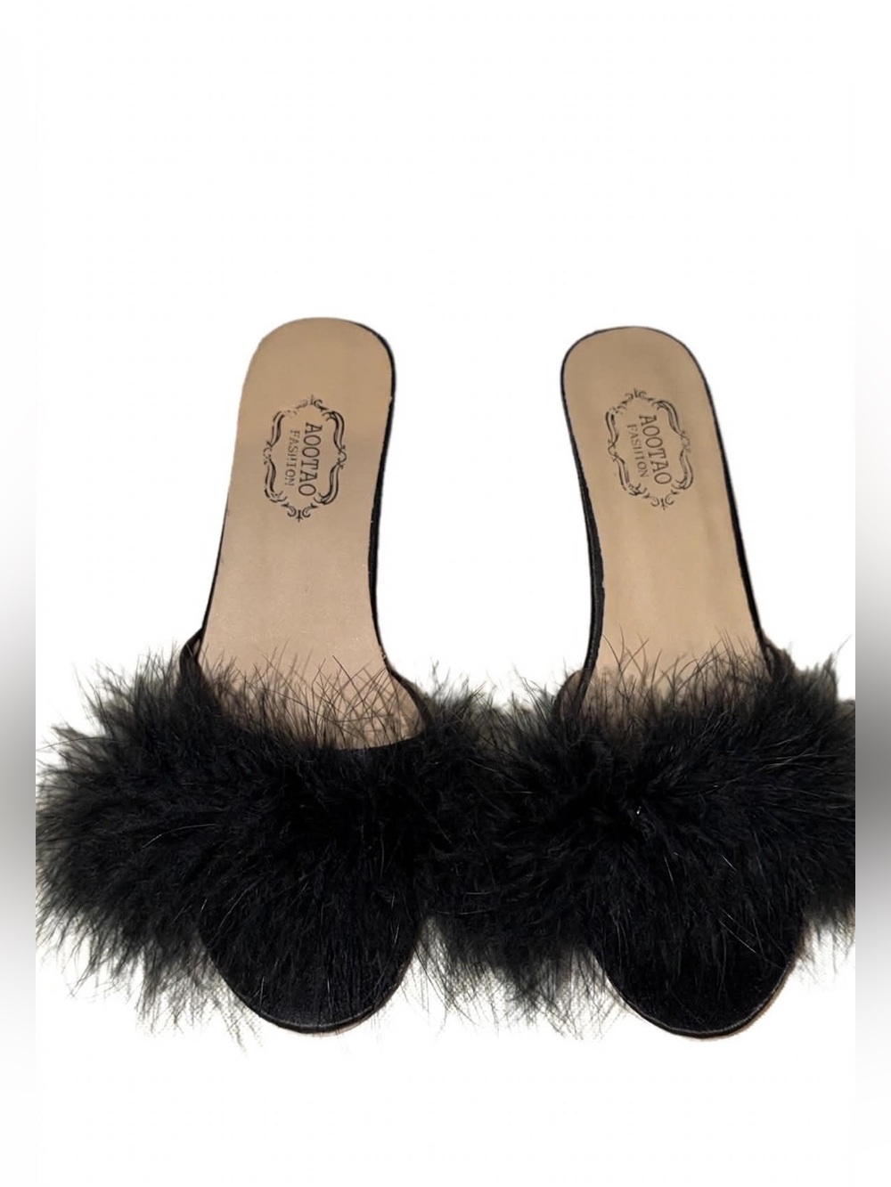 Aootao‎ Fashion Feather Slide Women Size 40 Black
